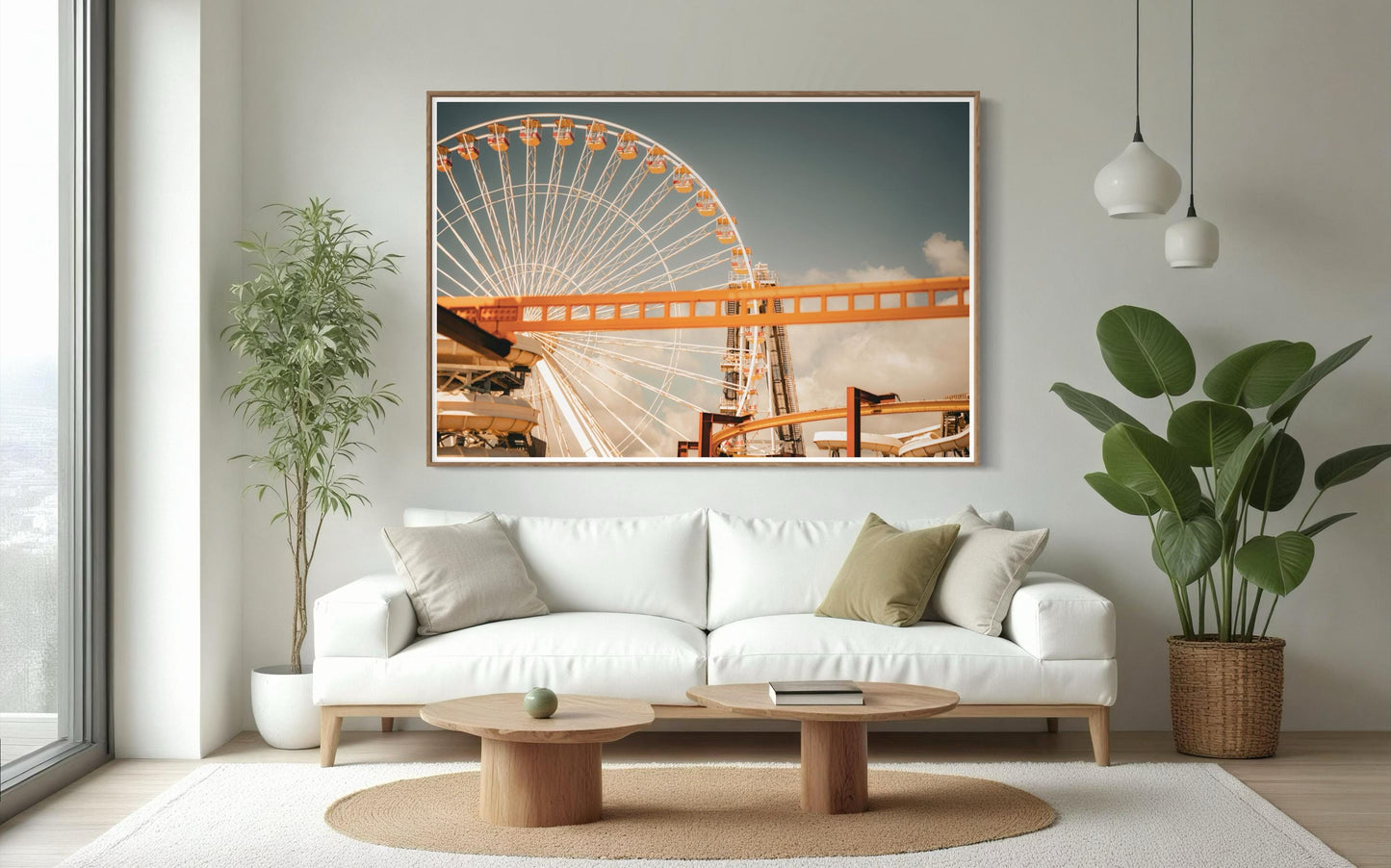 Fine Art Print - Ferris Wheel Wall Art, Amusement Park Photography, Rollercoaster Yellow Decor, art deco and bar room decor ideas