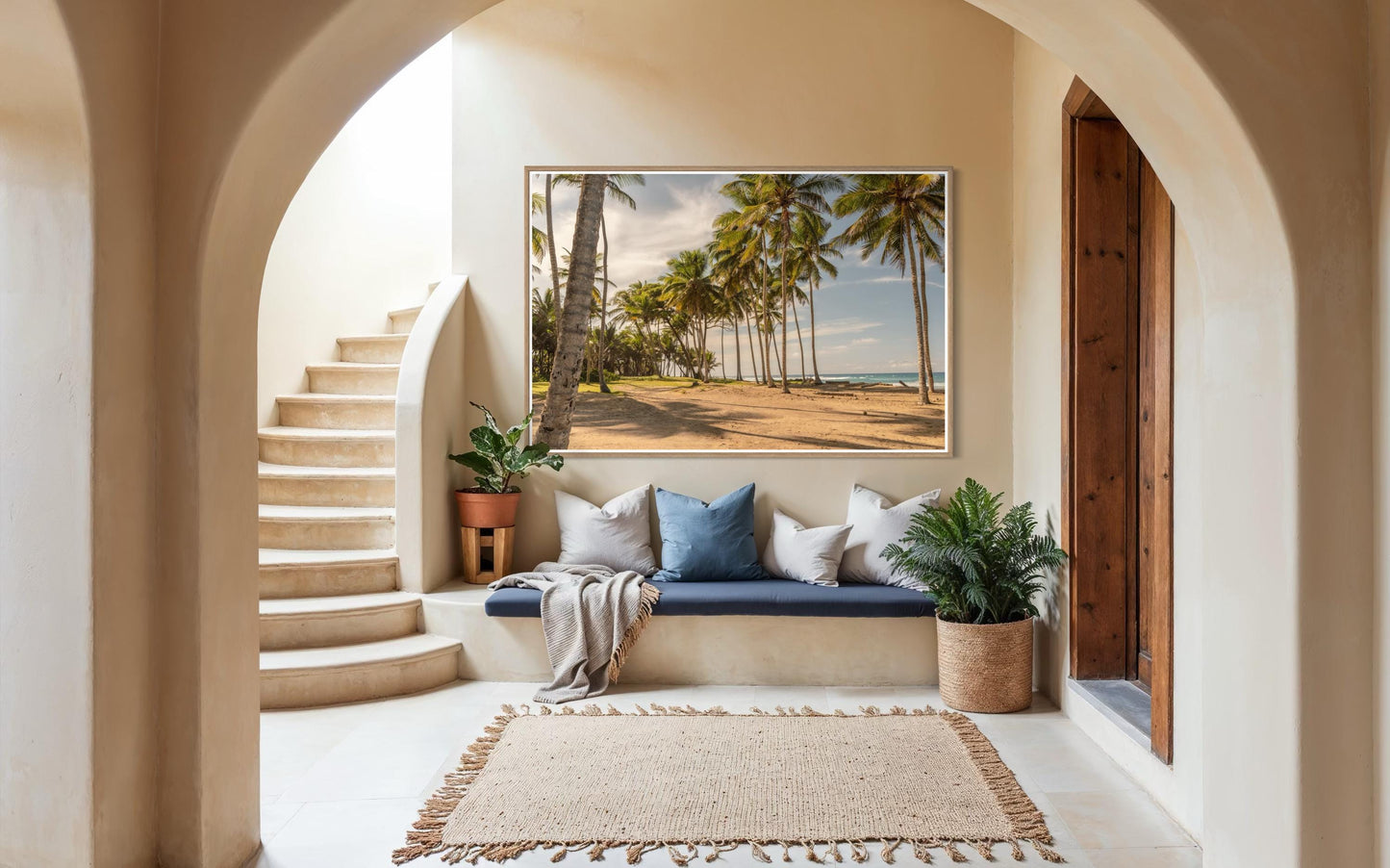 Fine Art Tropical Palm Trees Beach Print - Island Beach Coastal Travel Ocean Photography, Tropical Home Wall Decor, Gift for her, caribbean