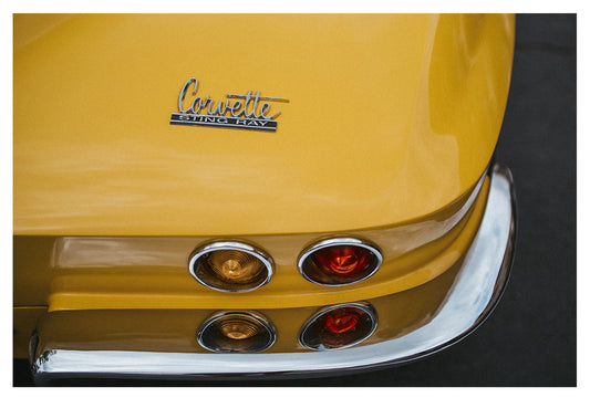 Fine Art Modern Vintage Corvette Sting Ray Wall Art - Yellow Energy Classic Car Photography Print - Minimalist Clean Sleek Decor Poster