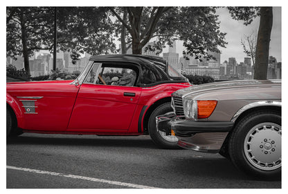 Mercedes 107 SL  MG A Roadster - NYC Skyline Art Print