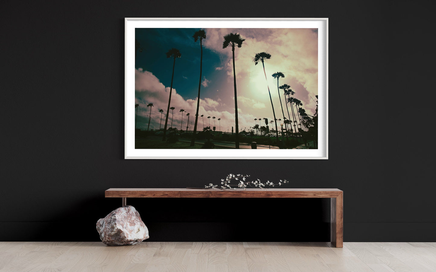 Venice Beach Sunset Art Print: Sunkissed Palm Silhouettes & Colorful Sky - Pink Yellow Sepia Hues for Vibrant Room Accents