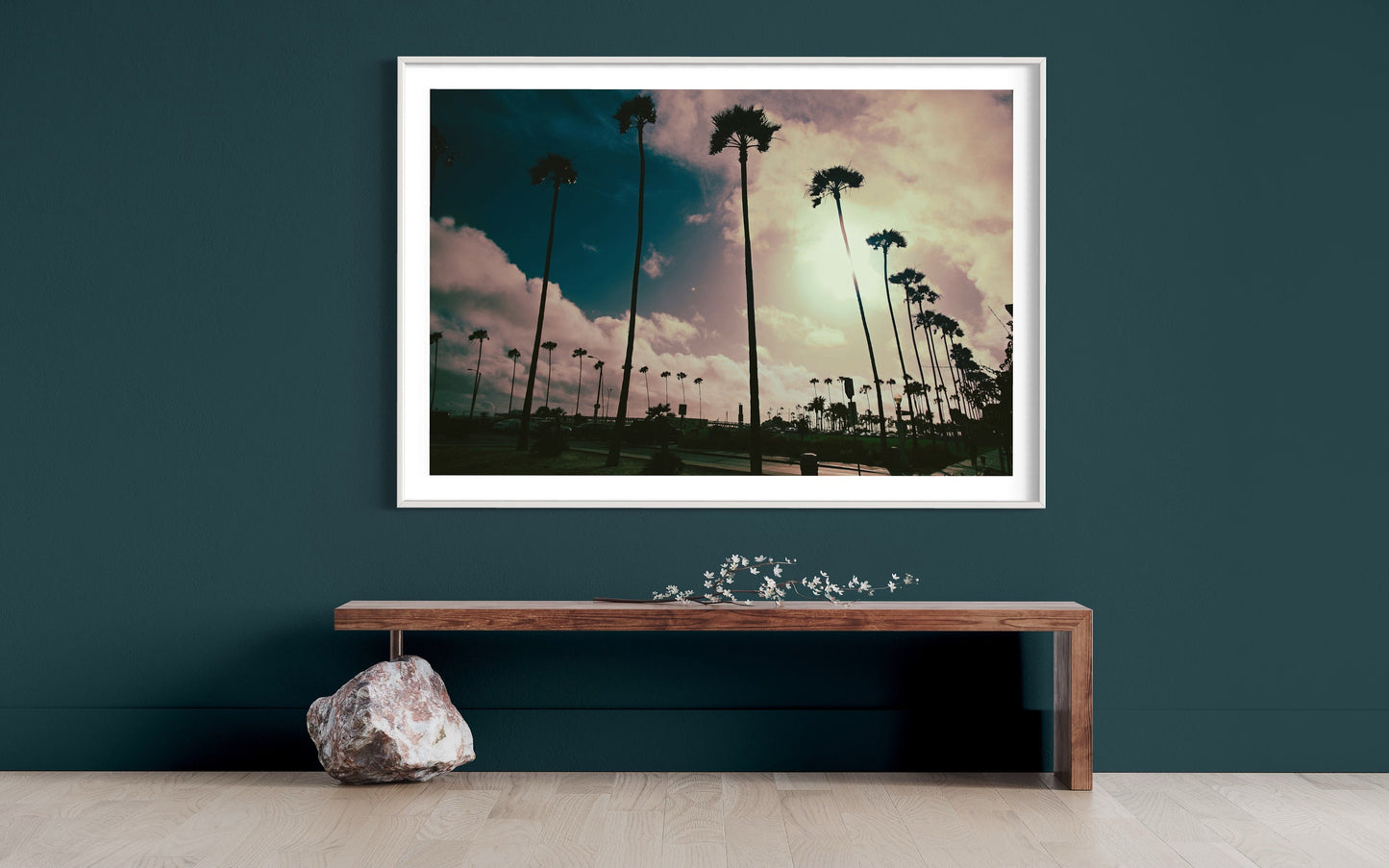 Venice Beach Sunset Art Print: Sunkissed Palm Silhouettes & Colorful Sky - Pink Yellow Sepia Hues for Vibrant Room Accents