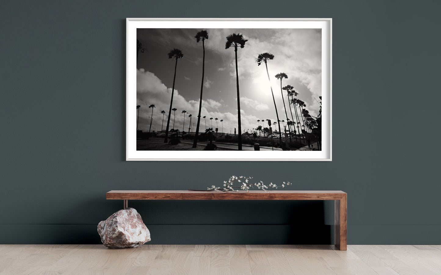 California Palm Trees Black and White Photography Print, Fine Art Sunset Landscape, Minimalist Monochrome Wall Art, Limited Edition Decor
