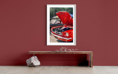 Fine Art Red Ford Mustang  Coca-Cola : Classic 6-Cylinder Allure with Timeless Car Charm - Room-Popping Visual Delight Poster Print