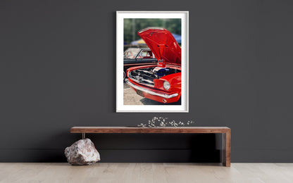 Fine Art Red Ford Mustang  Coca-Cola : Classic 6-Cylinder Allure with Timeless Car Charm - Room-Popping Visual Delight Poster Print