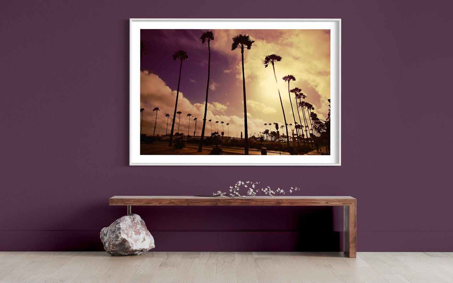 Golden Sunset Palms Fine Art Print  California Coastal Landscape Photography, Retro Sunset Wall Art, Minimalist Nature Decor