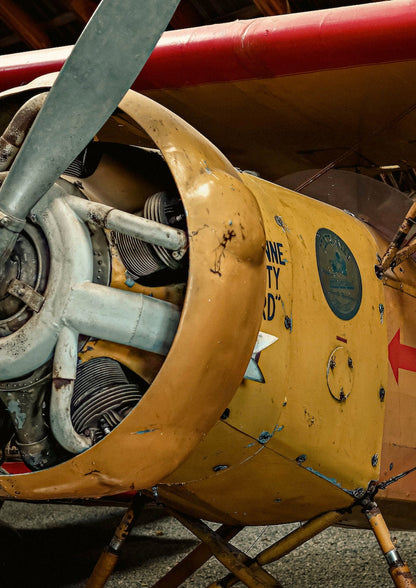 Fine Art Yellow  Airplane Print: Nostalgic Patina, Red Accents & Aviation History - Wall Art Marvel Photo Poster