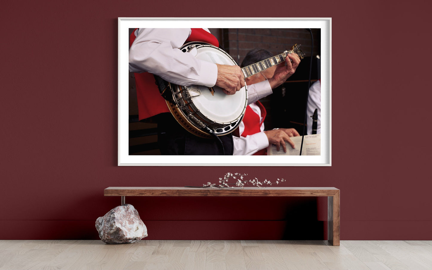 Personalized Festive Christmas Banjo Wall Art - Close-Up Holiday Joy with Red Vest Art Work Living Room Wall Decor - Cheer Photo Art Poster