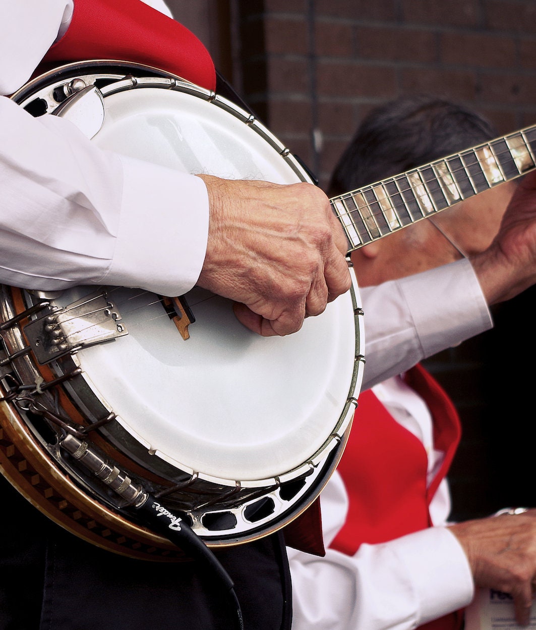 Personalized Festive Christmas Banjo Wall Art - Close-Up Holiday Joy with Red Vest Art Work Living Room Wall Decor - Cheer Photo Art Poster
