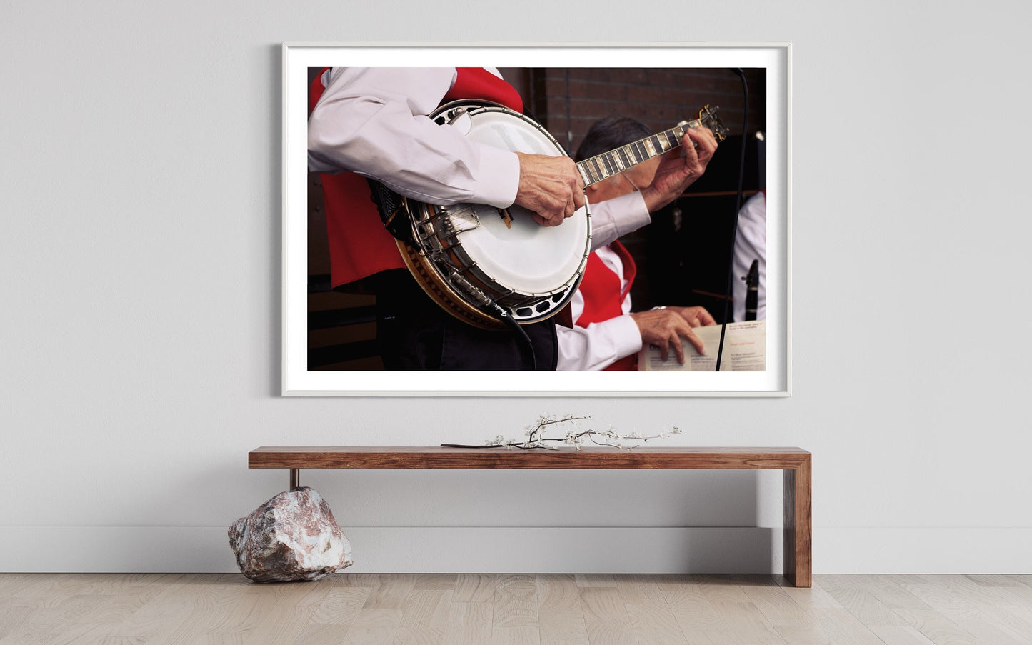 Personalized Festive Christmas Banjo Wall Art - Close-Up Holiday Joy with Red Vest Art Work Living Room Wall Decor - Cheer Photo Art Poster