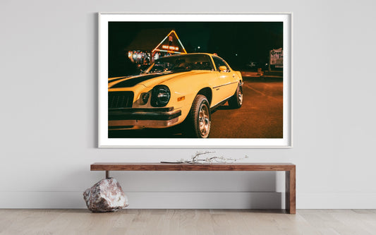 Fine Art Vintage Camaro Wall Art, Classic Muscle Car with Roadhouse Photography Decor - Gifts for him, decor ideas, man cave, americana