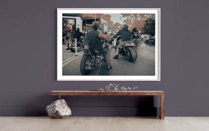 Brooklyn Motorcycle Cruise: Vintage and Modern Roaring Through the Streets - Captivating Fall Winter Wall Art Photo Poster Art Print