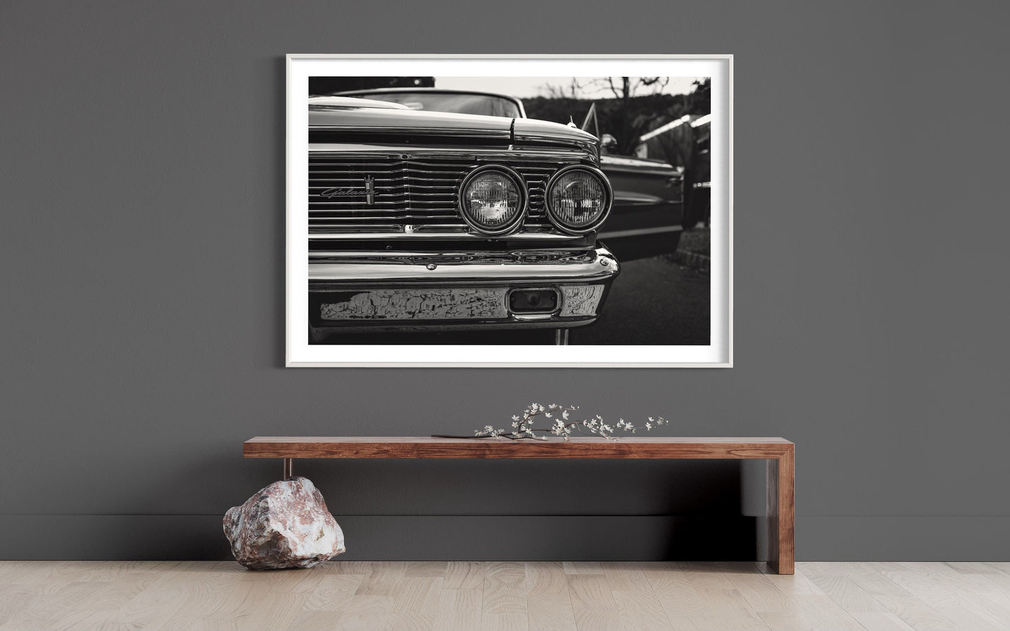 Fine Art Print - Black White Ford Galaxie Wall Art, Classic Americana Decor, Office,  Monochrome car decor, gift for him, garage decor