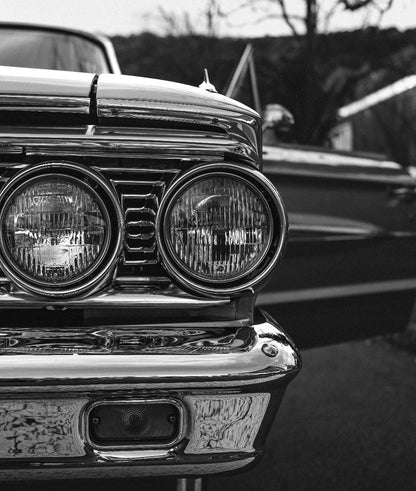 Fine Art Print - Black White Ford Galaxie Wall Art, Classic Americana Decor, Office,  Monochrome car decor, gift for him, garage decor