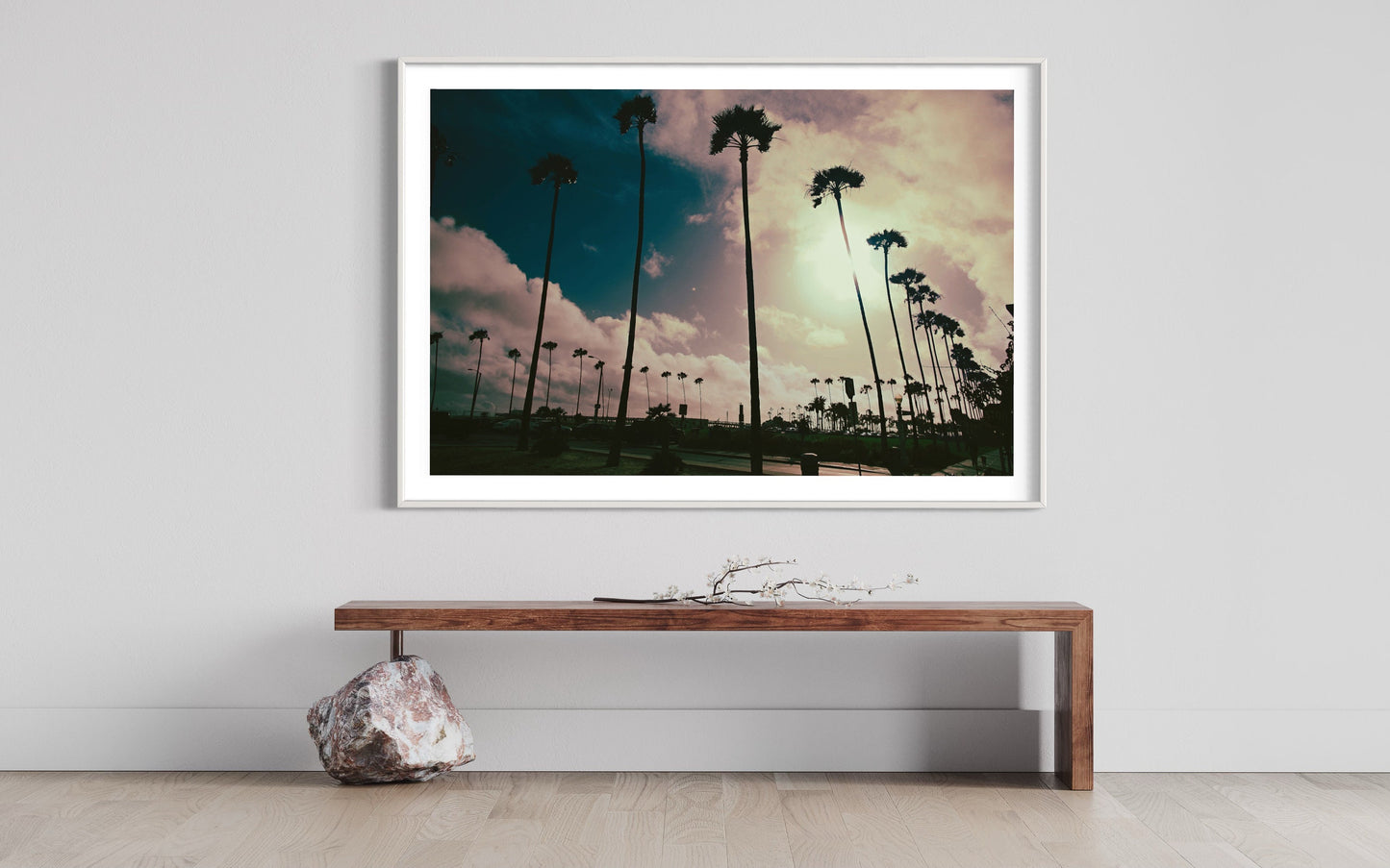 Venice Beach Sunset Art Print: Sunkissed Palm Silhouettes & Colorful Sky - Pink Yellow Sepia Hues for Vibrant Room Accents