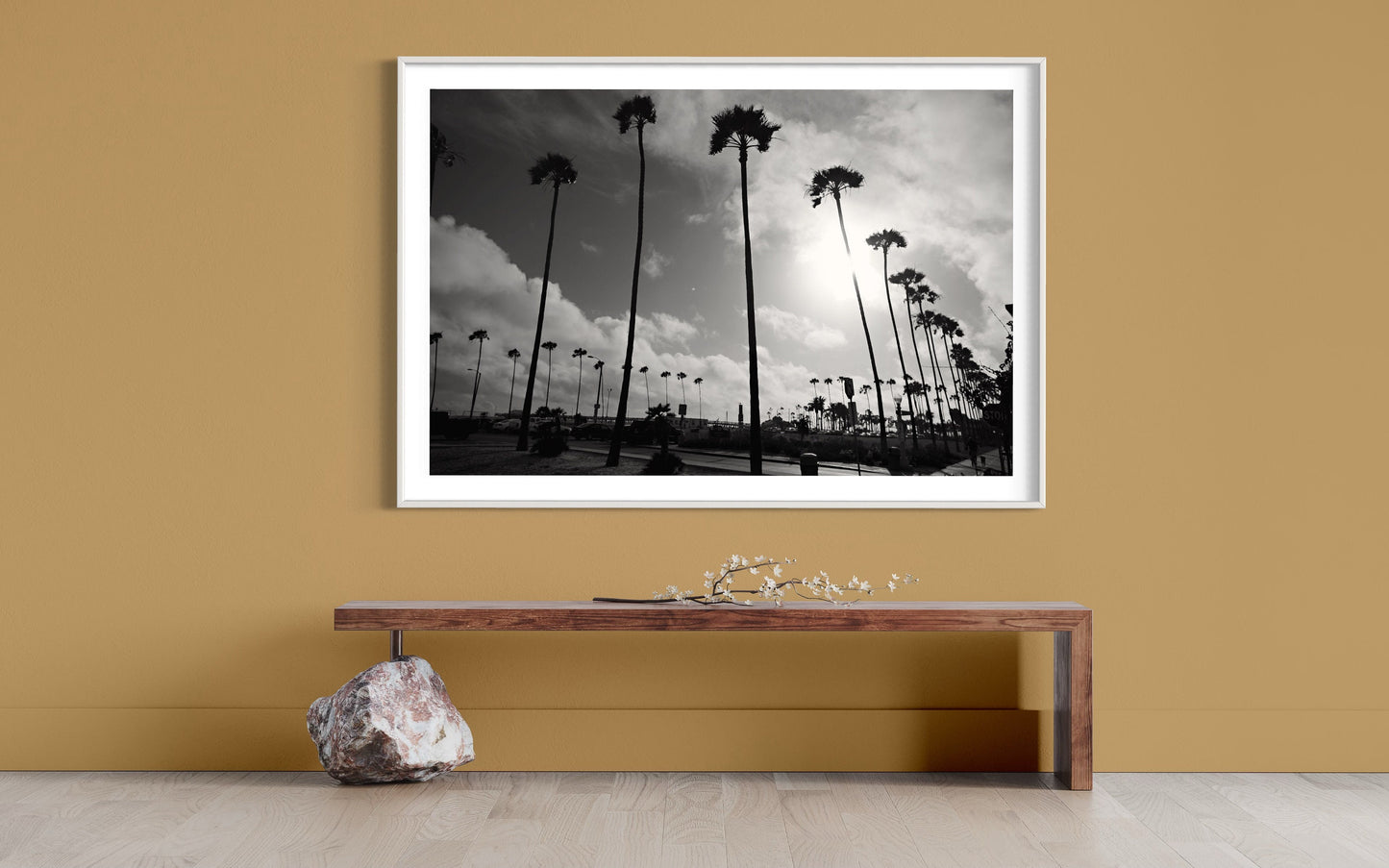 California Palm Trees Black and White Photography Print, Fine Art Sunset Landscape, Minimalist Monochrome Wall Art, Limited Edition Decor