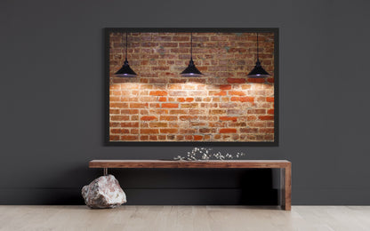 Personalized Wall Art Work for Room Decor - Unique Brick Wall Art with Three Hanging Lamps - Accent Photo Poster Art Print Wall Decor