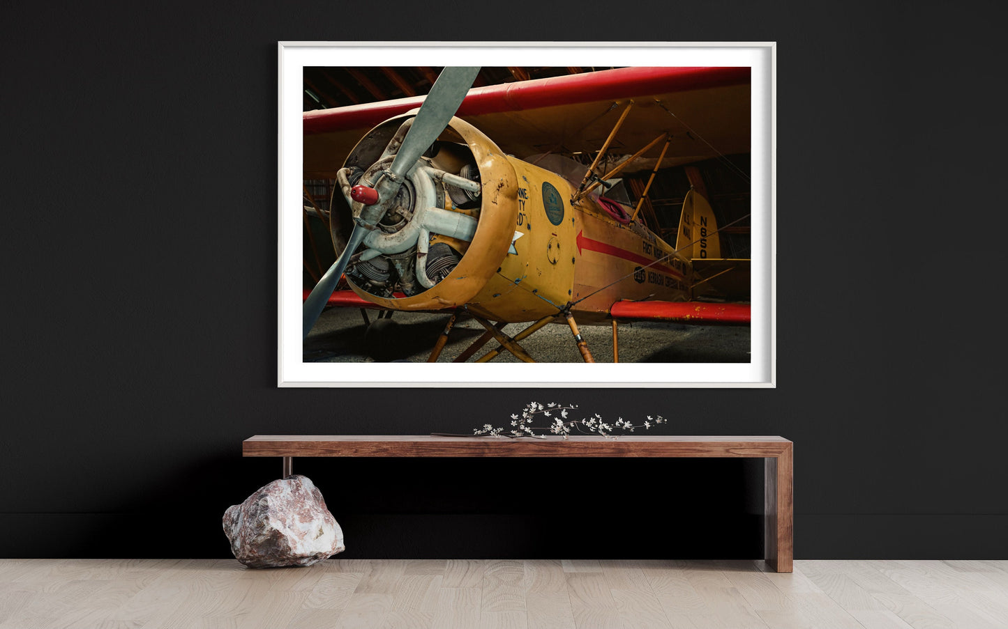Fine Art Yellow  Airplane Print: Nostalgic Patina, Red Accents & Aviation History - Wall Art Marvel Photo Poster