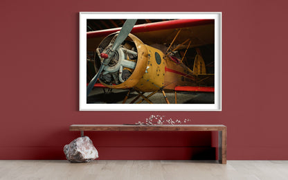 Fine Art Yellow  Airplane Print: Nostalgic Patina, Red Accents & Aviation History - Wall Art Marvel Photo Poster