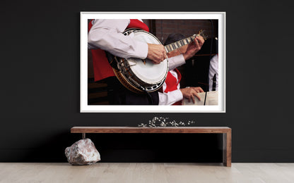 Personalized Festive Christmas Banjo Wall Art - Close-Up Holiday Joy with Red Vest Art Work Living Room Wall Decor - Cheer Photo Art Poster