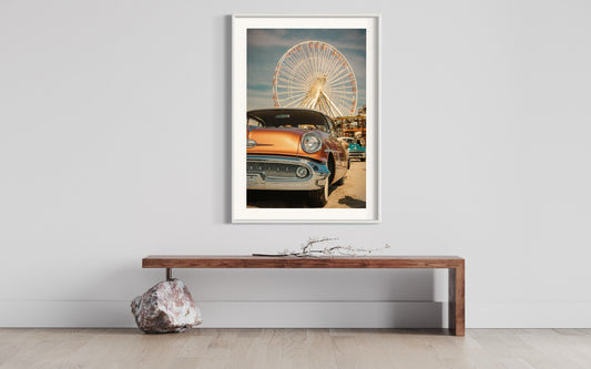 Fine Art print - Classic Oldsmobile Americana Cruiser Ca Wall Art, Ferris Wheel, Boardwalk, Vintage Summer, Beach Coastal Decor, Gift for