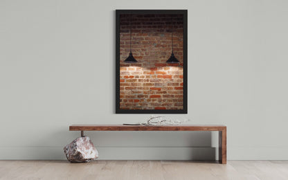 Fine Art Print - Personalize Brick Wall Art -  Brick Wall with Two Hanging Lamps Wall Art - Accent Photo Poster Art Work Farmhouse Decor