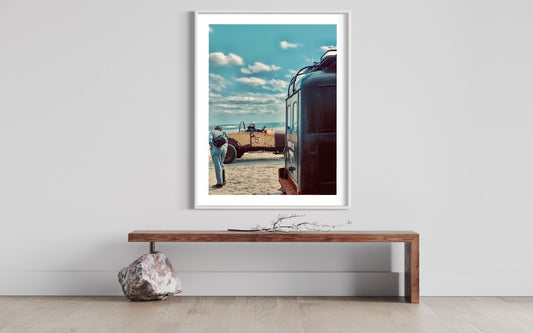 Fine Art Print- Vintage Beach Hot Rod, Harley Davidson Truck, TROG, Coastal Decor Wall Art, Wildwood Beach, Office Garage Decor