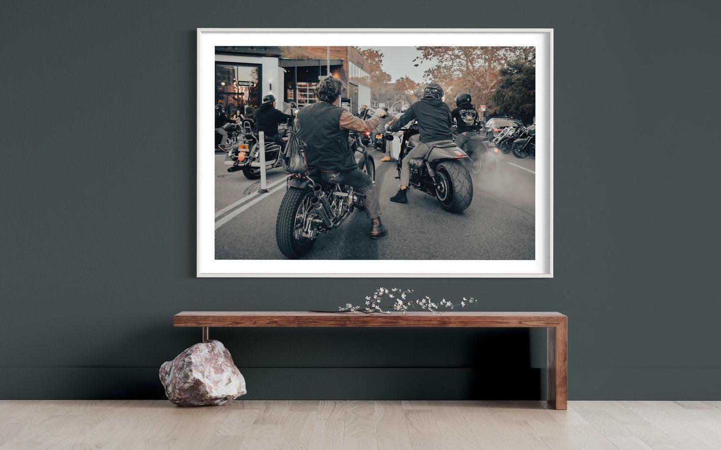 Brooklyn Motorcycle Cruise: Vintage and Modern Roaring Through the Streets - Captivating Fall Winter Wall Art Photo Poster Art Print