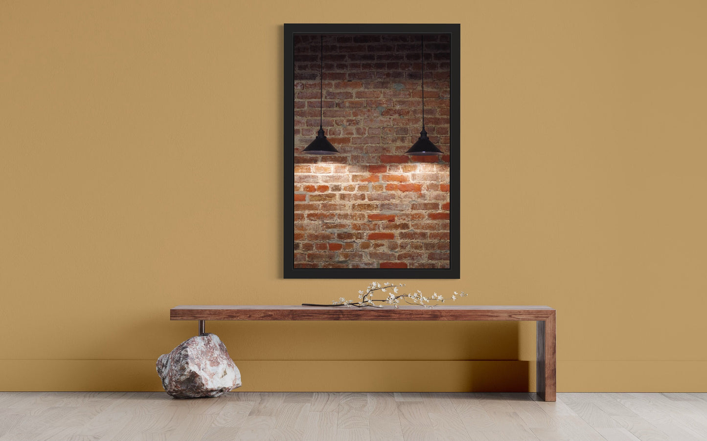 Fine Art Print - Personalize Brick Wall Art -  Brick Wall with Two Hanging Lamps Wall Art - Accent Photo Poster Art Work Farmhouse Decor