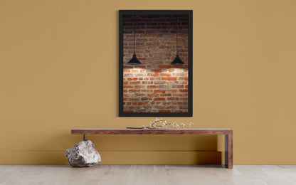 Fine Art Print - Personalize Brick Wall Art -  Brick Wall with Two Hanging Lamps Wall Art - Accent Photo Poster Art Work Farmhouse Decor