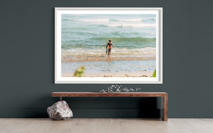 Fine Art Print - Surf's Up: Young Wave Warrior - Beach Photography Print Art Decor Minimalist Mood Wall Accent Photo Print Poster, Coastal