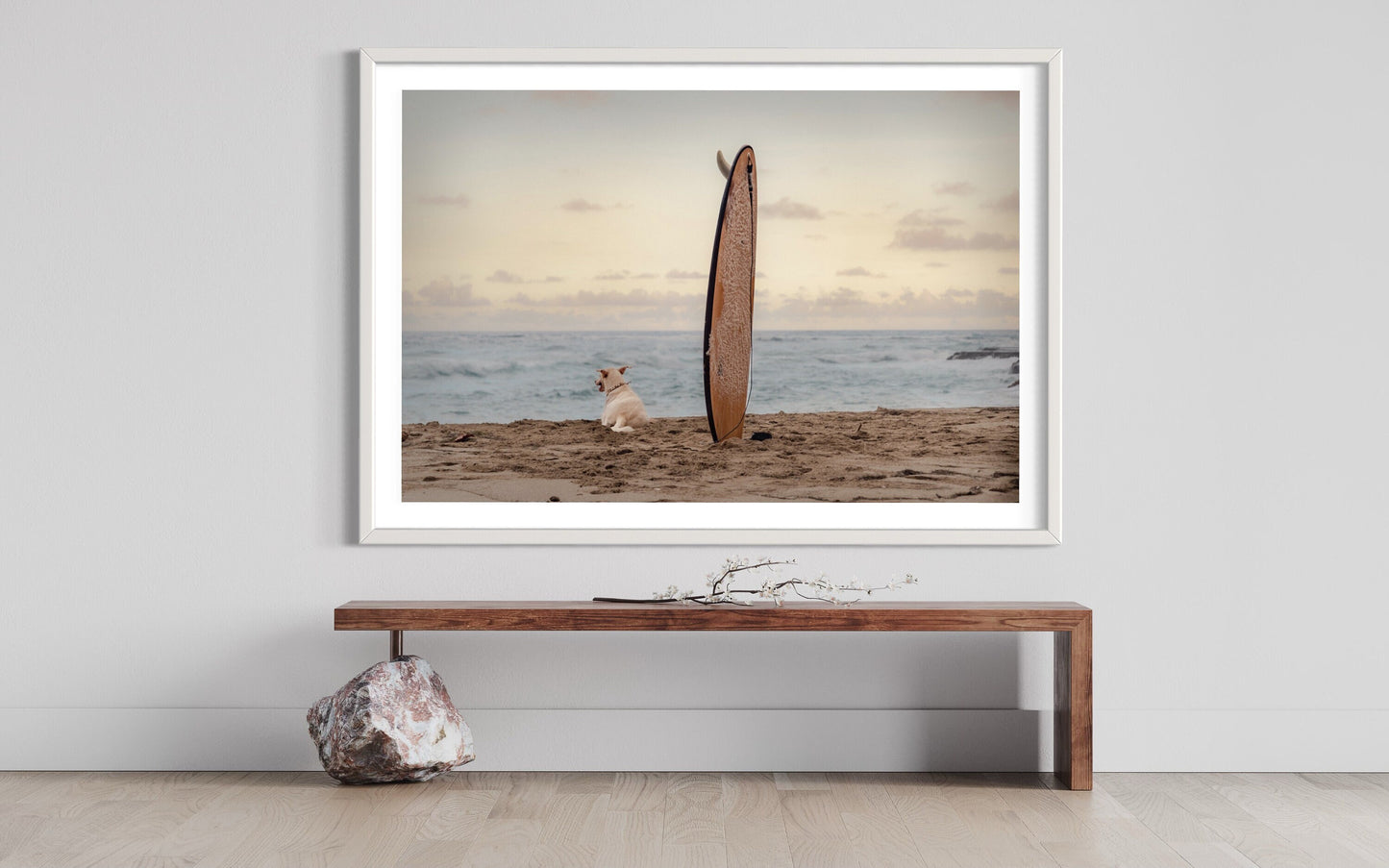 Fine Art Print - Sunset Dog Surf Buddy Wall Art - Beach Print-  Puppy Surf Print, Housewarming Gift, Pet Lovers, Surf Coastal Decor