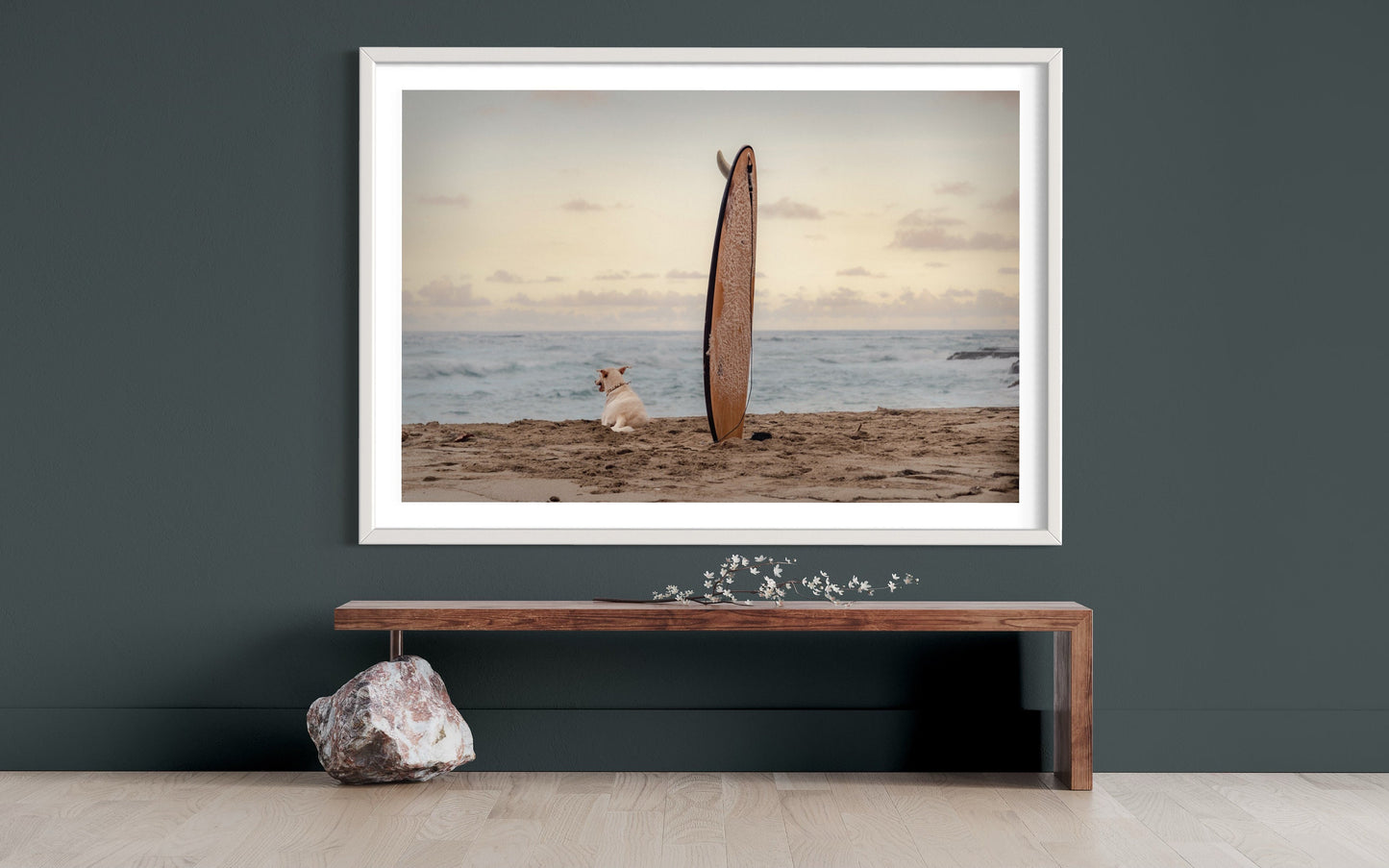Fine Art Print - Sunset Dog Surf Buddy Wall Art - Beach Print-  Puppy Surf Print, Housewarming Gift, Pet Lovers, Surf Coastal Decor