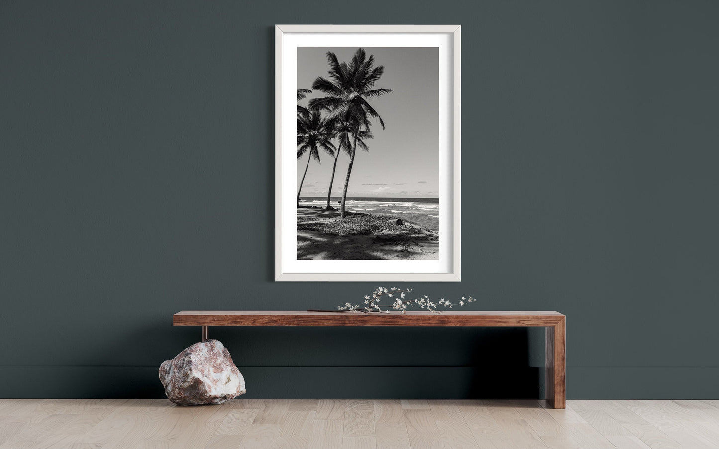 Tropical Palm Trees on Cabarete Beach, Dominican Republic - Black White Fine Art Photography Print photo poster