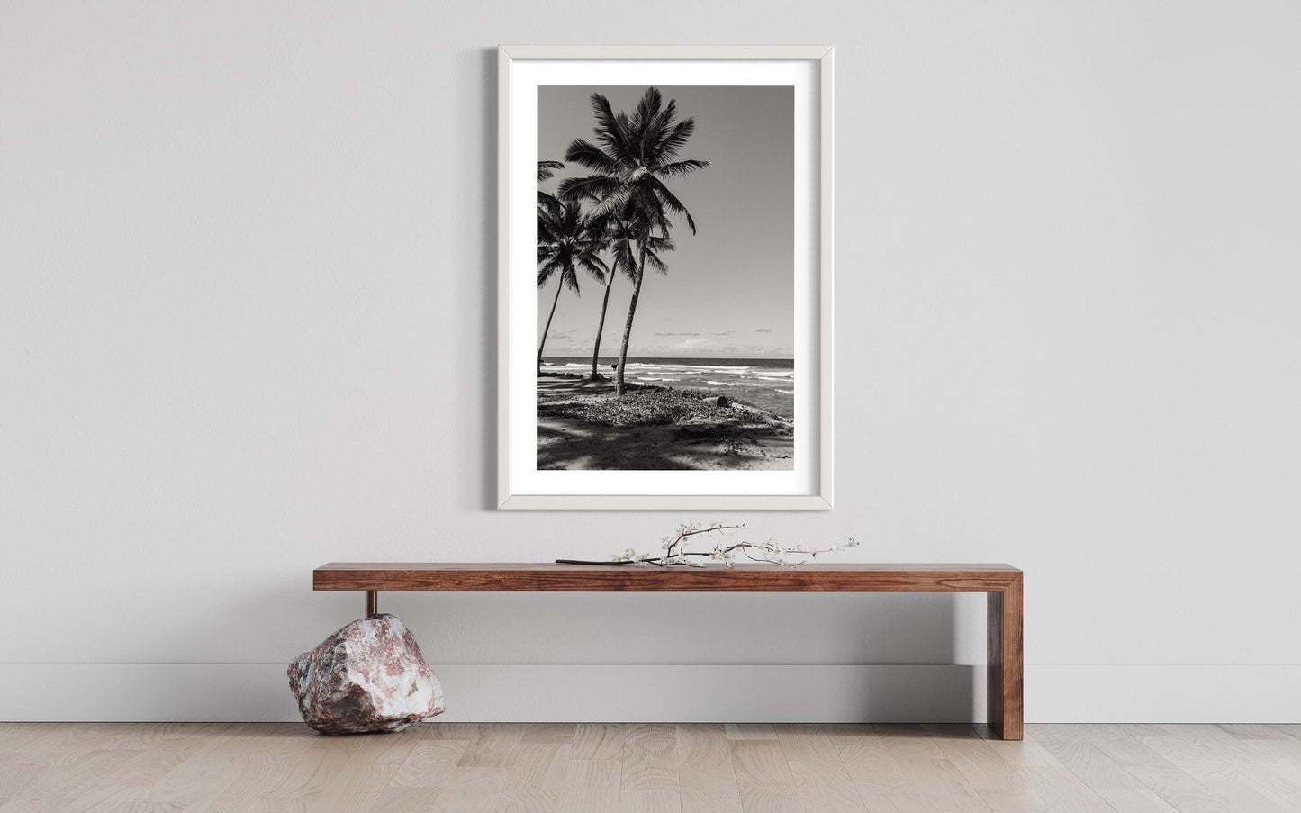 Tropical Palm Trees on Cabarete Beach, Dominican Republic - Black White Fine Art Photography Print photo poster