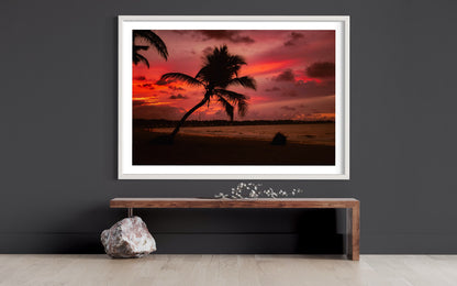 Fine Art Tulum Beach Print - Mexico Boho Palm Tree Tropical Sunset Ocean Landscape Framed Fine Art Photography Home Wall Decor