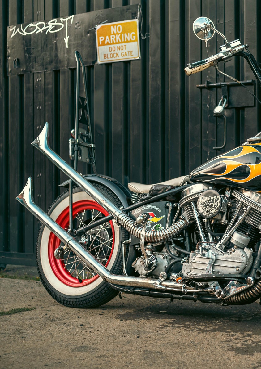 Fine Art Print - Classic Chopper Wall Art  - Motorcycle Photography Print- Vintage Biker Flame Indian Larry Modern Art Deco Poster Photo