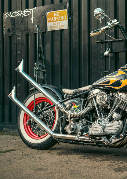 Fine Art Print - Classic Chopper Wall Art  - Motorcycle Photography Print- Vintage Biker Flame Indian Larry Modern Art Deco Poster Photo