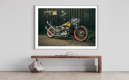 Fine Art Print - Classic Chopper Wall Art  - Motorcycle Photography Print- Vintage Biker Flame Indian Larry Modern Art Deco Poster Photo