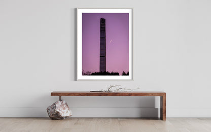Skyscraper at Dusk Poster - Lavender Twilight Cityscape Print, Modern Architecture Wall Art, Urban Skyline Decor, Chic Office Decor