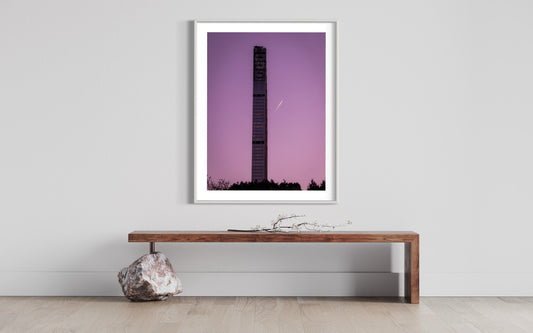 Skyscraper at Dusk Poster - Lavender Twilight Cityscape Print, Modern Architecture Wall Art, Urban Skyline Decor, Chic Office Decor