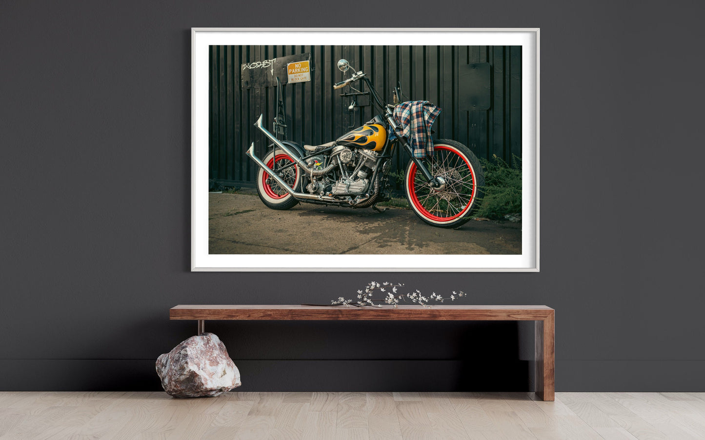 Fine Art Print - Classic Chopper Wall Art  - Motorcycle Photography Print- Vintage Biker Flame Indian Larry Modern Art Deco Poster Photo