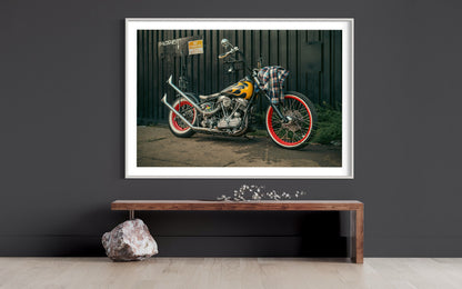 Fine Art Print - Classic Chopper Wall Art  - Motorcycle Photography Print- Vintage Biker Flame Indian Larry Modern Art Deco Poster Photo