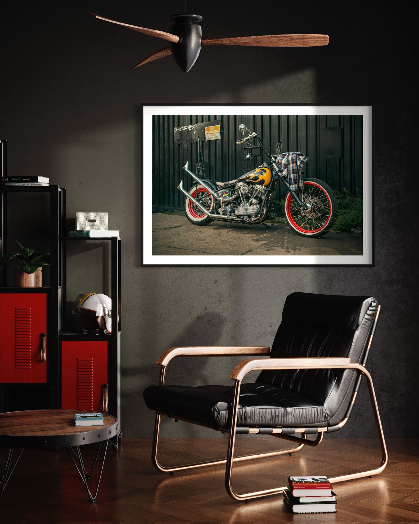 Fine Art Print - Classic Chopper Wall Art  - Motorcycle Photography Print- Vintage Biker Flame Indian Larry Modern Art Deco Poster Photo