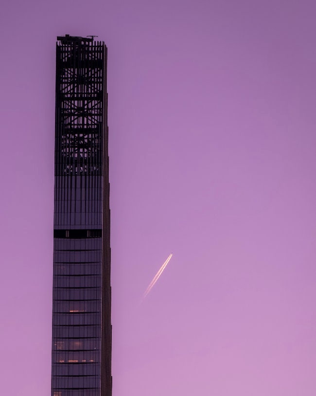 Skyscraper at Dusk Poster - Lavender Twilight Cityscape Print, Modern Architecture Wall Art, Urban Skyline Decor, Chic Office Decor