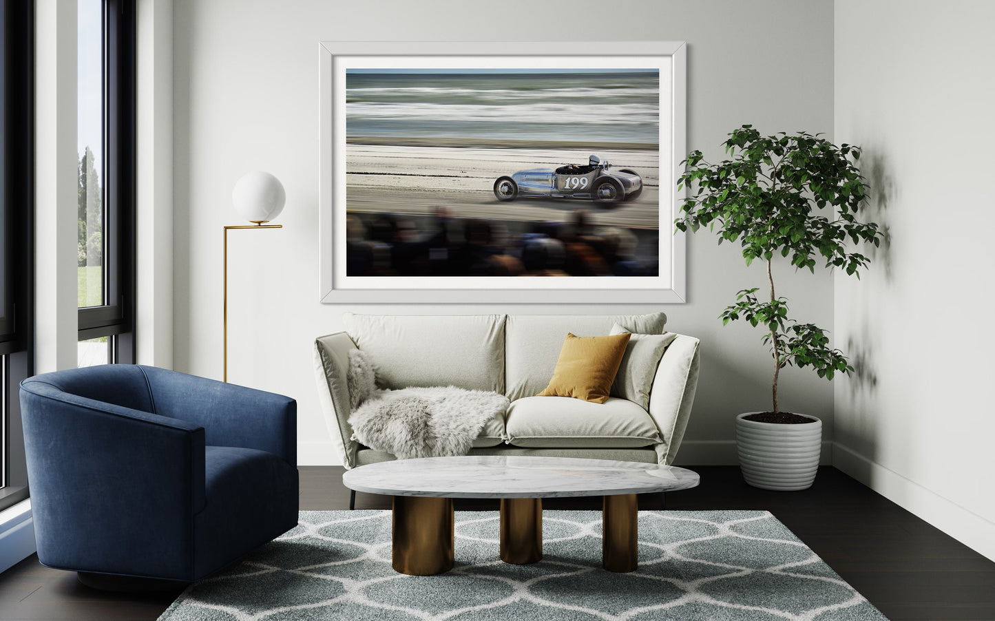 Beach Drag Race Art Print: Chrome Rat Rod #199 Amidst Ocean, Beach, Sand - Perfect Fusion of Vintage Americana