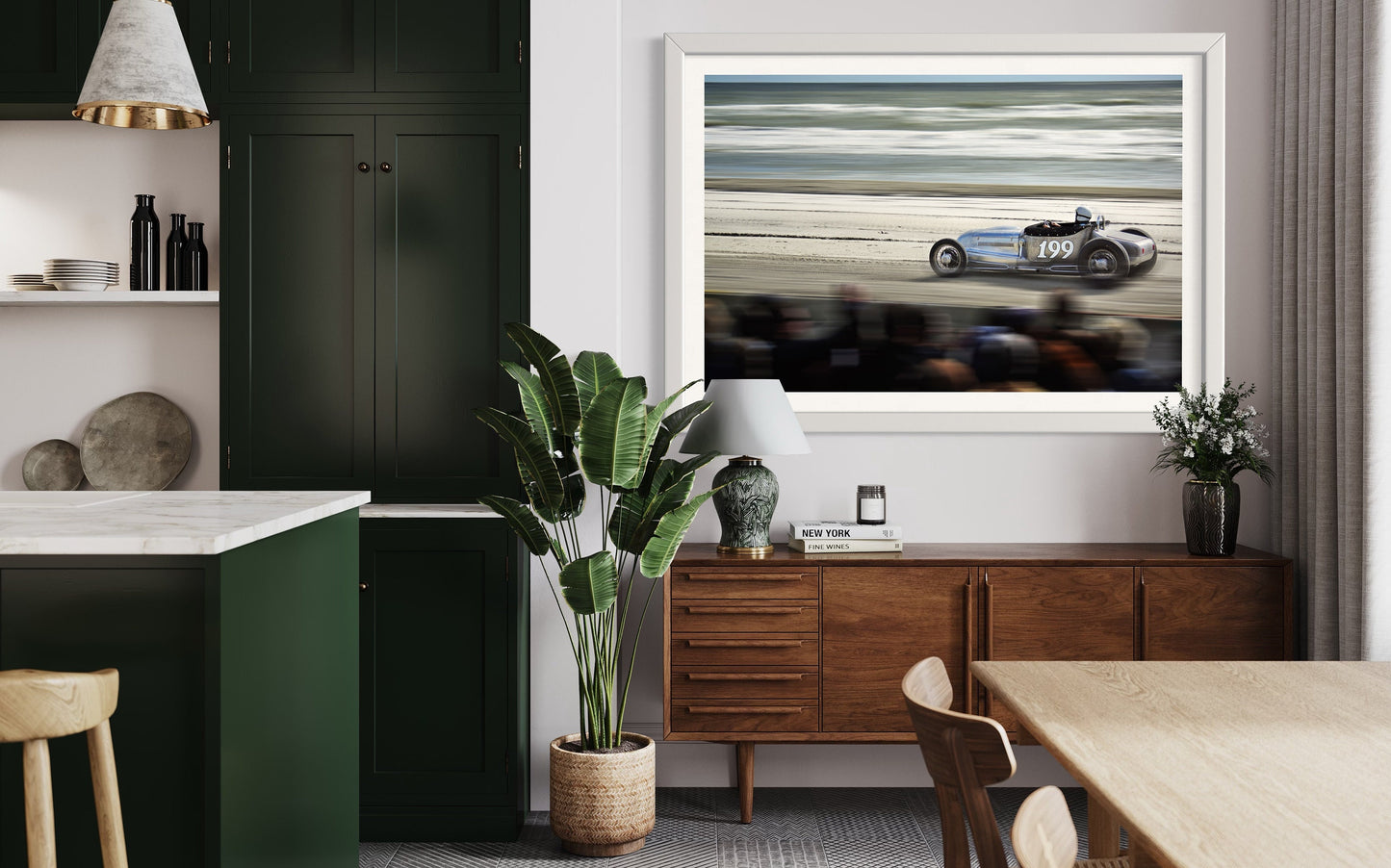 Beach Drag Race Art Print: Chrome Rat Rod #199 Amidst Ocean, Beach, Sand - Perfect Fusion of Vintage Americana
