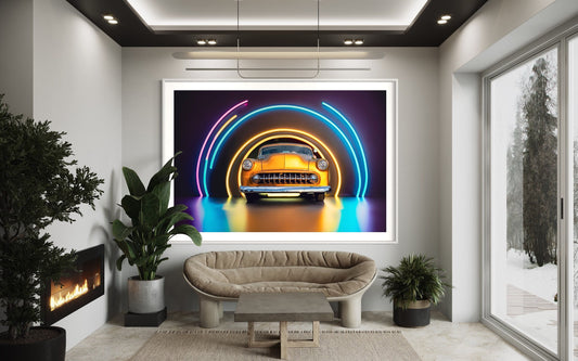 Fine Art Print -  Neon Car Poster - Colorful Classic Car Print - Vintage Wall Decor for Modern Home, garage, basement, Office Spaces, gift