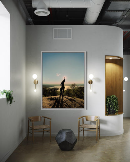 Sunset Hiking Silhouette Adventure Print - Reaching for the Sky on Mountain Top - Photography Print Modern Wall Art - Hudson New York