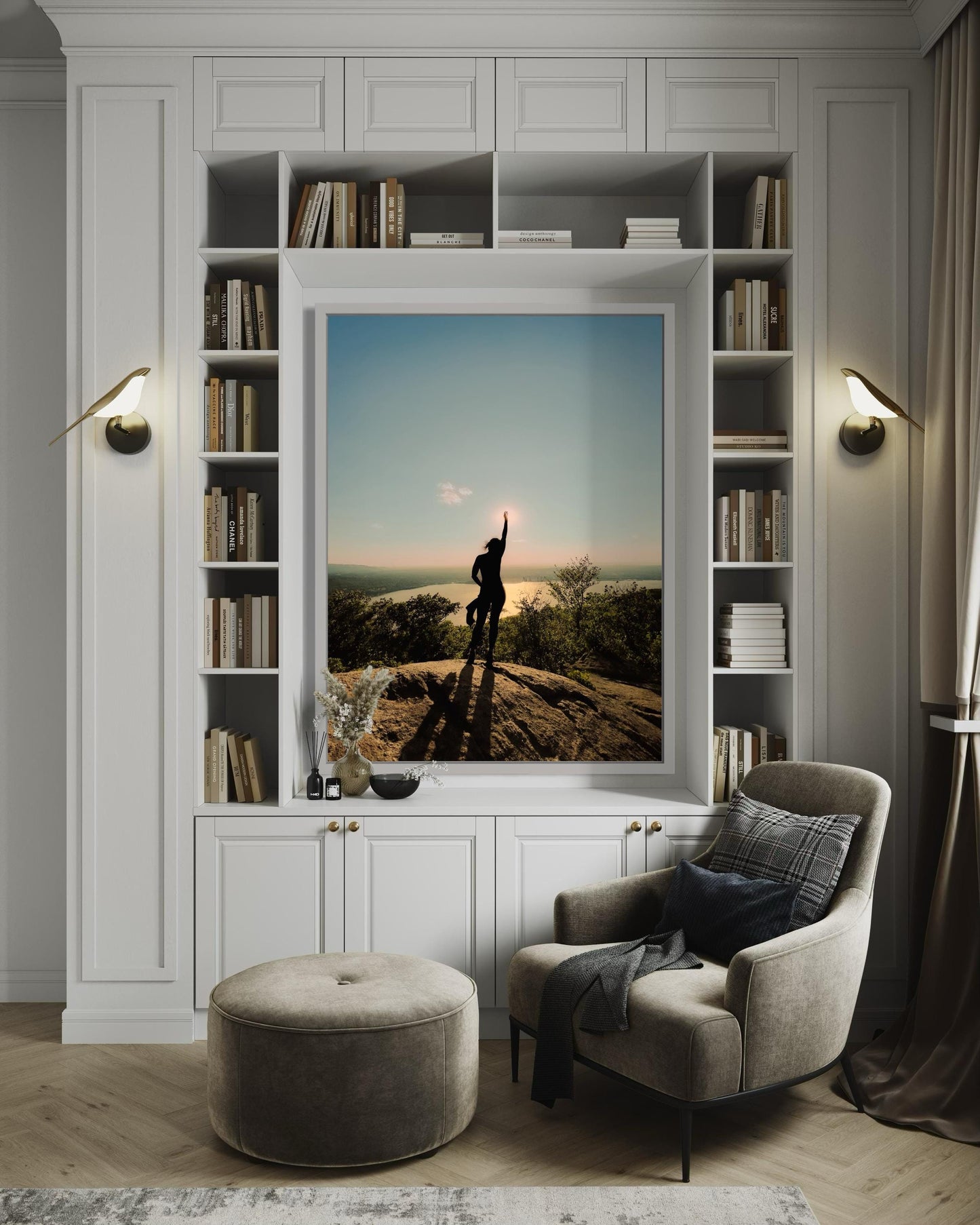 Sunset Hiking Silhouette Adventure Print - Reaching for the Sky on Mountain Top - Photography Print Modern Wall Art - Hudson New York